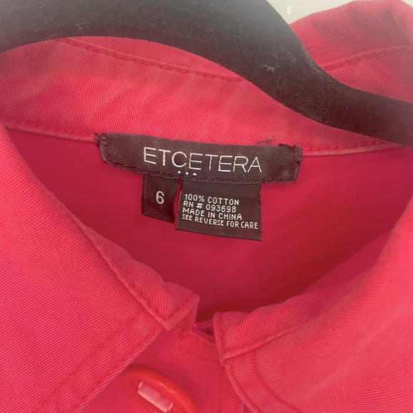 Etcetera Hot Pink Jacket Womens Size 6 Summer Ribbon Button Detail Puff Sleeves - Picture 2 of 3